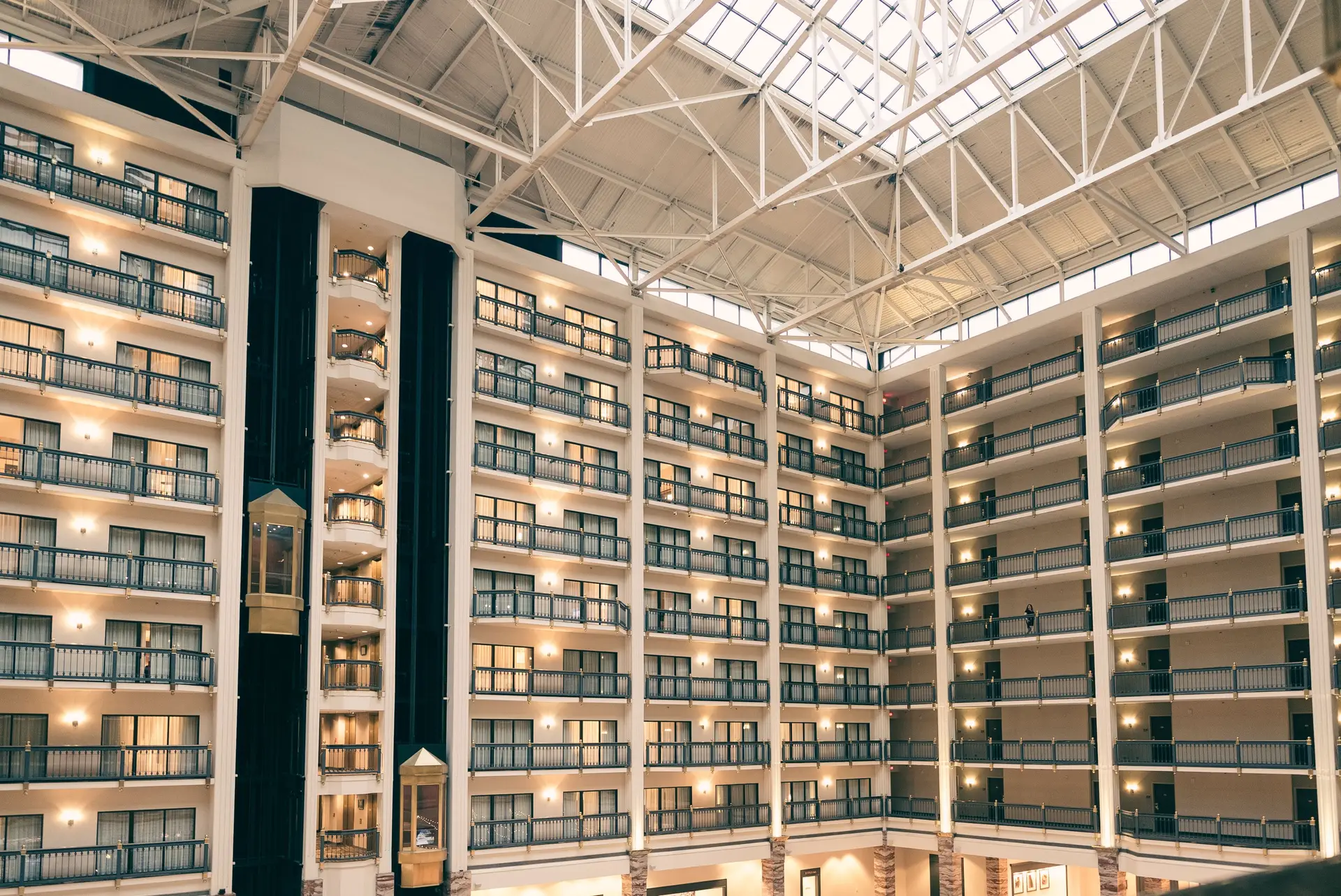 Luxury hotel atrium dining interior